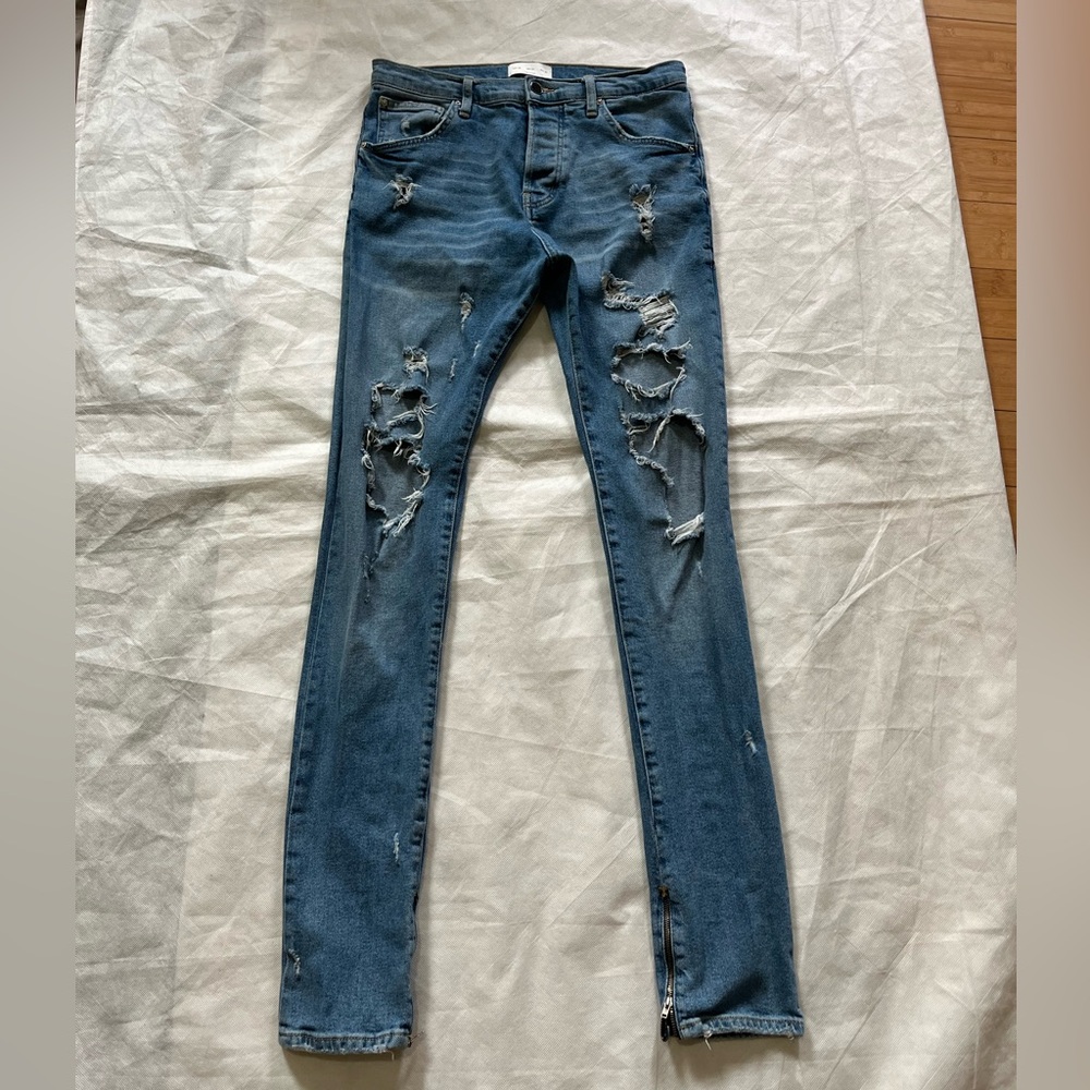 womens super skinny ripped denim jeans Sara Size 31 Ankles Zip MED Wash High-ris